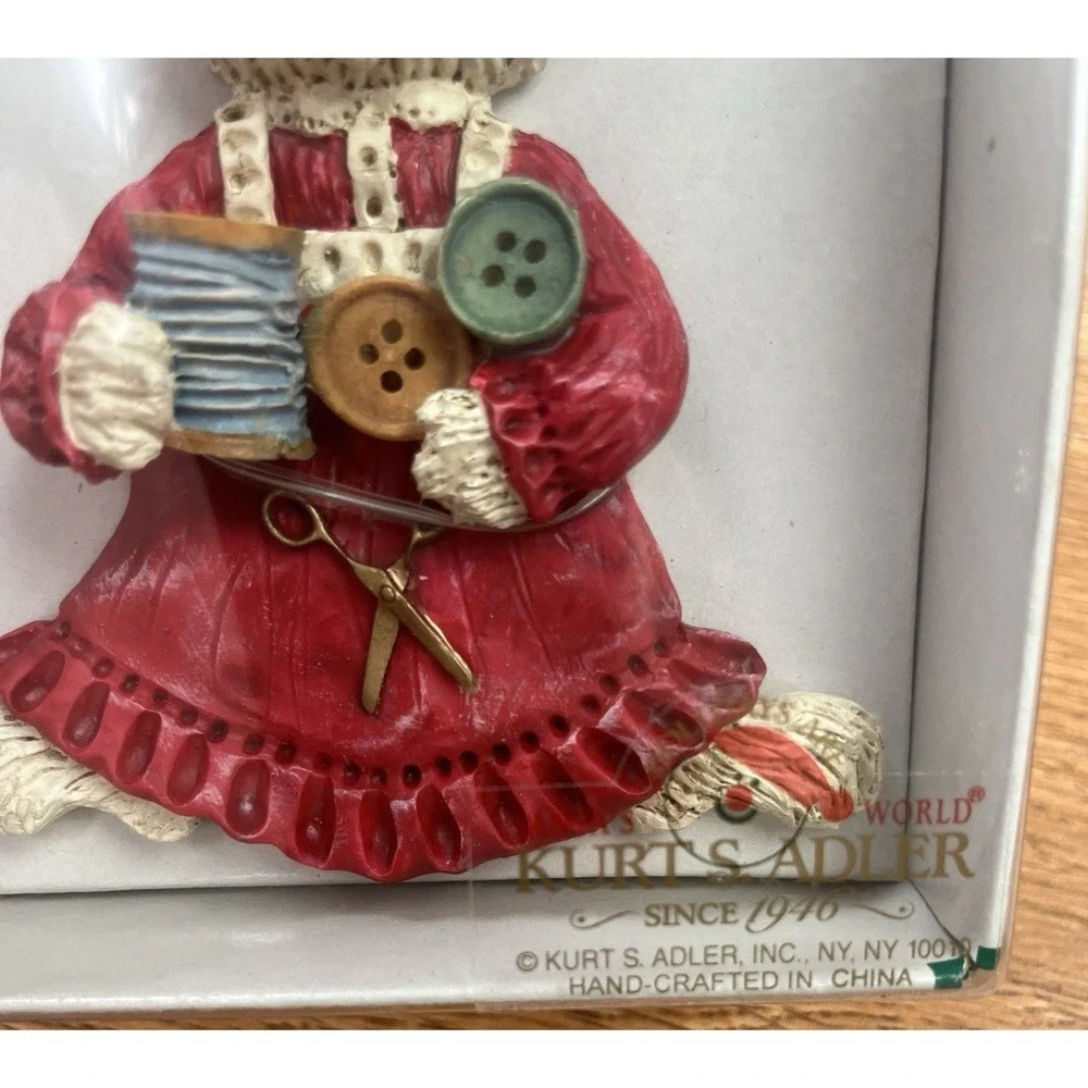 Vintage Kurt Adler Kitty Whiskers Christmas Ornament Sewing Cat NEW in Box